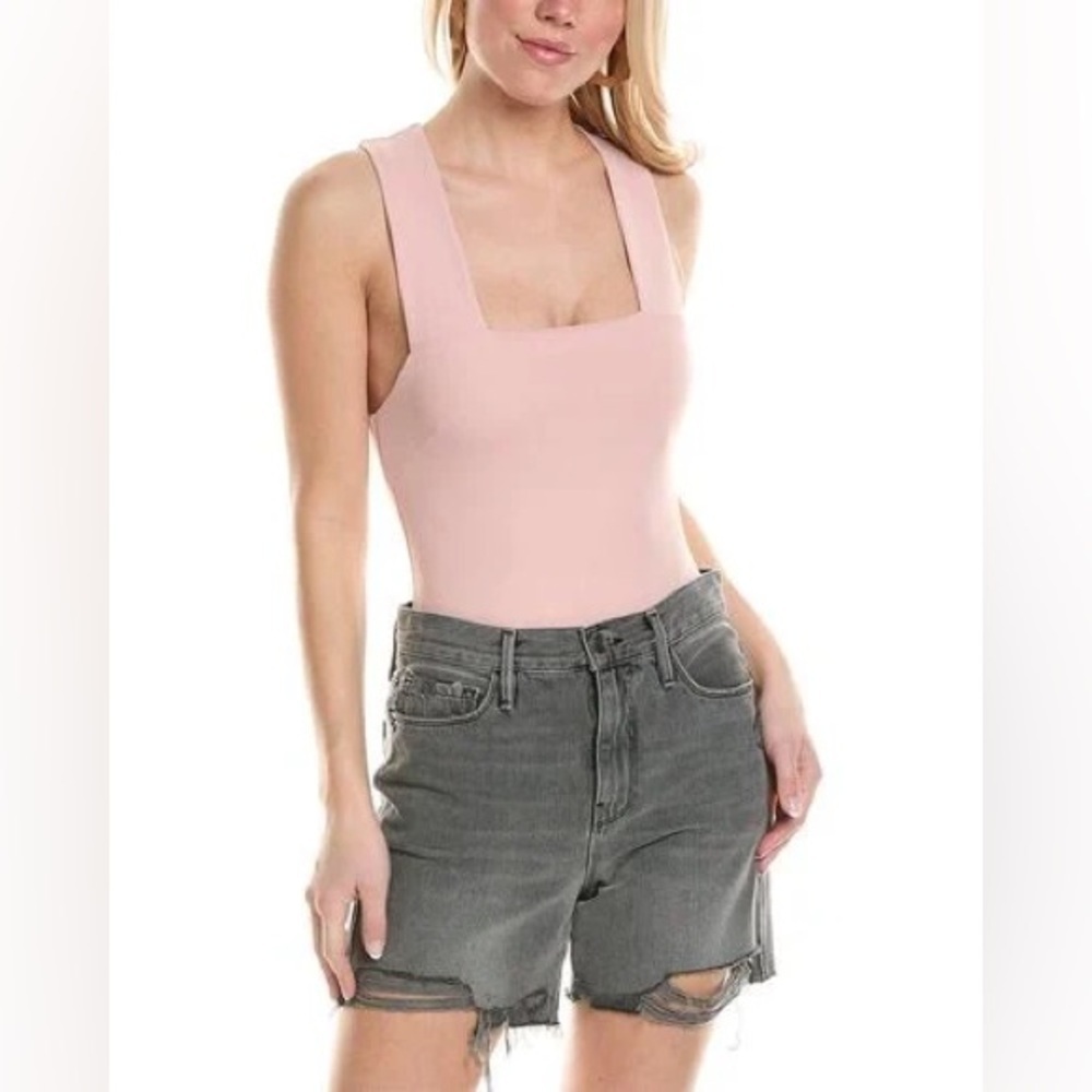 Free People Pink She is so sleek square neck bodysuit size Small